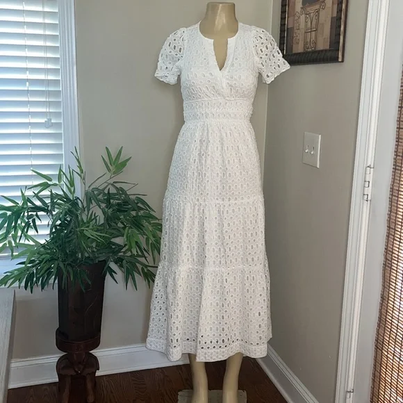 ANTHROPOLOGIE The Somerset Collection Eyelet Edition Maxi Dress White Size XXS - Picture 8 of 15